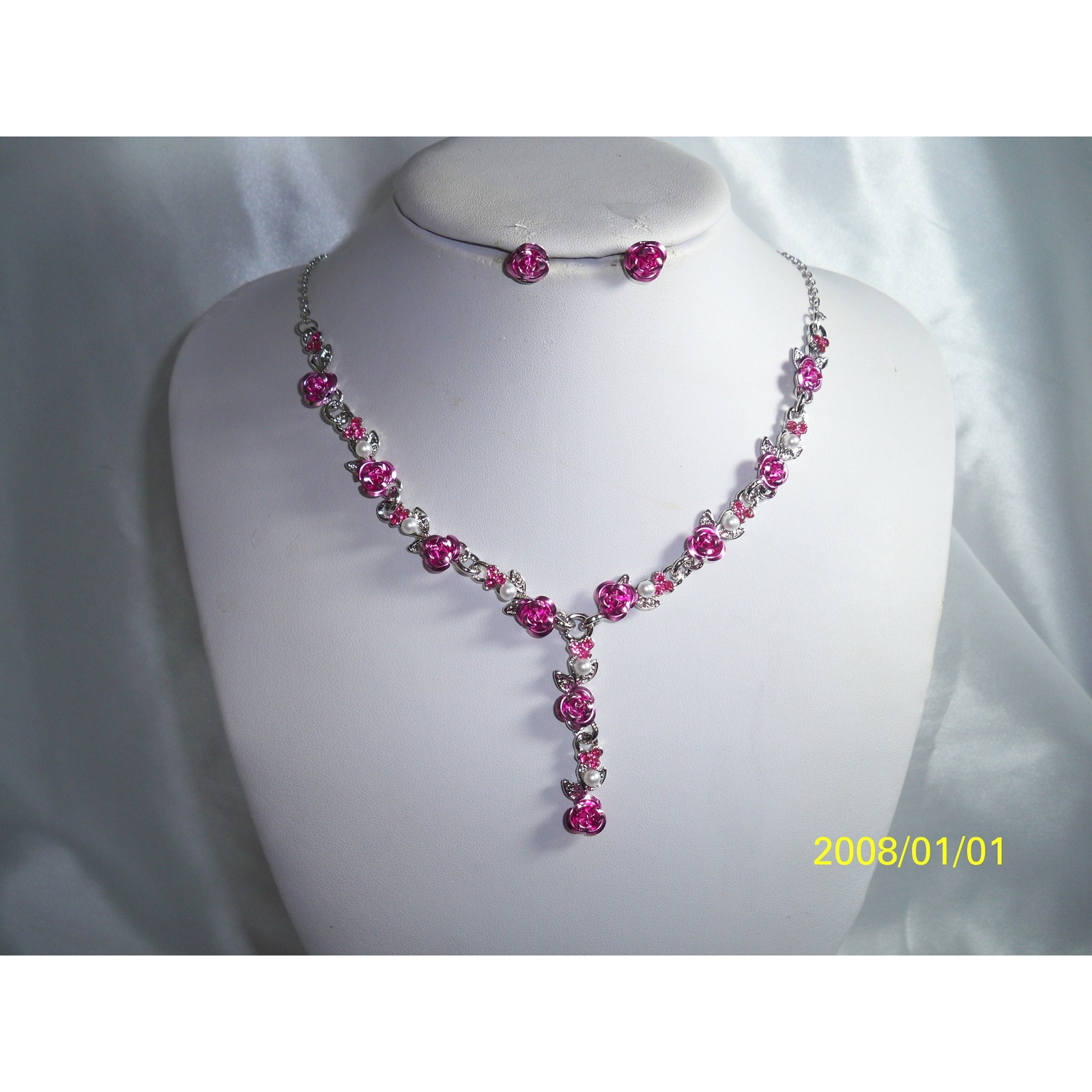 Pink Rosettenecklace Set Prom Quinceanera Wedding Party Formal Necklace Set